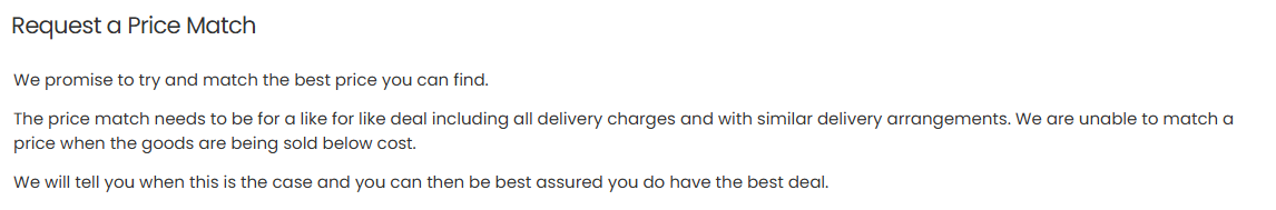 The Archers Sleepcentre price match request page.