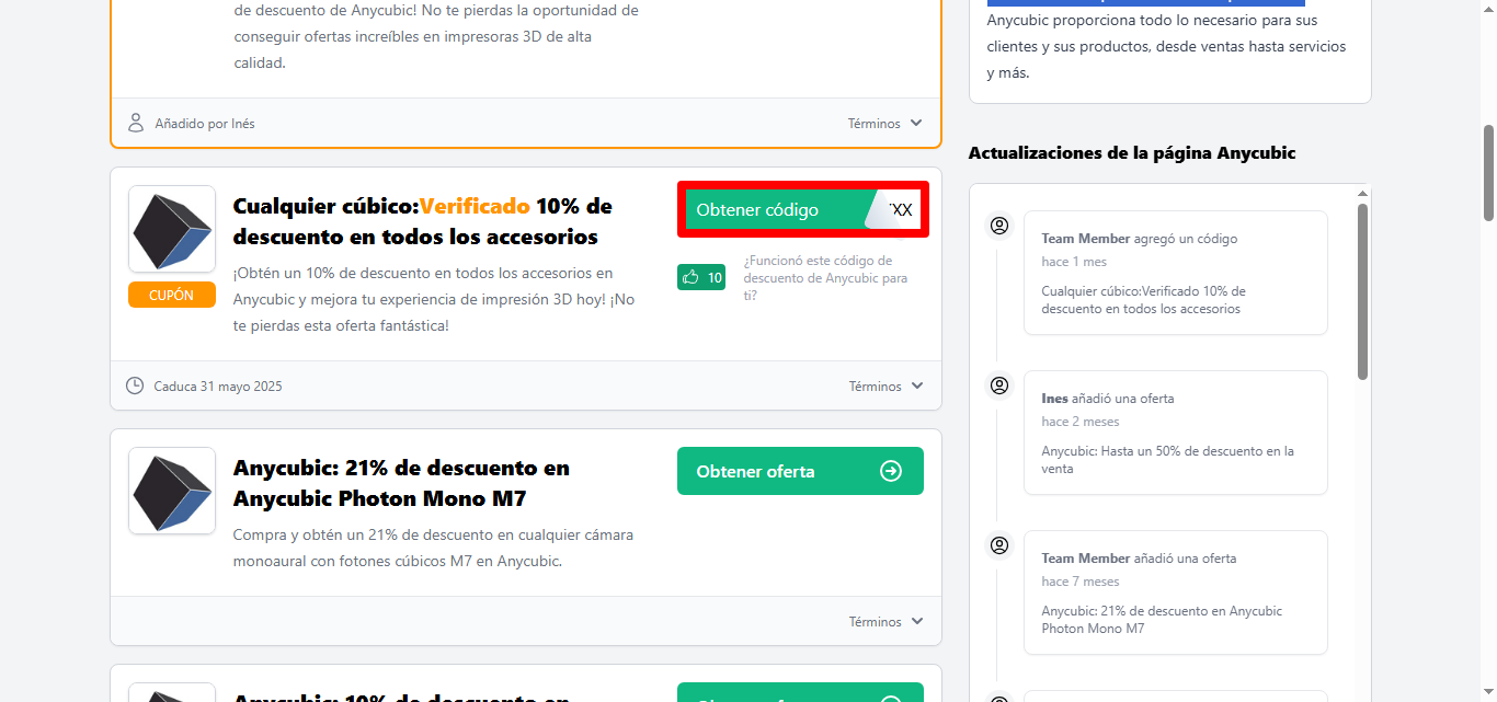 botón verde para obtener el código de la marca