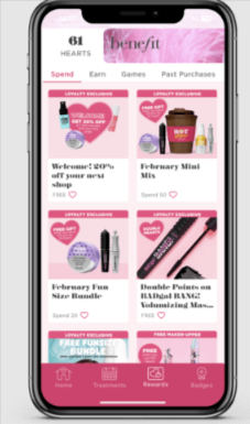 screen shot of a Benefit Cosmetics app