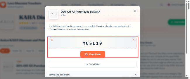 KAIIA revealed discount offer from Love Discount Vouchers