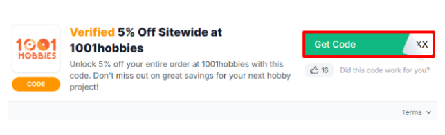 1001hobbies discount code to use on your purchase