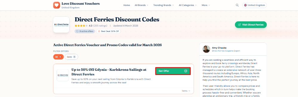 A Direct Ferries offer on Love Discount Vouchers