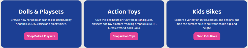 An example of some of the categories with sales or deals.