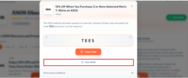 The highlighted red box shows the link to the ASOS website