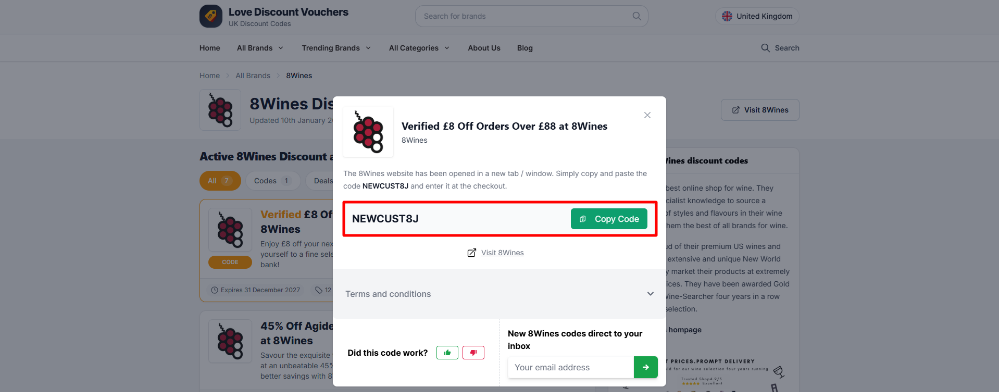 The 8Wines code on Love Discount Vouchers