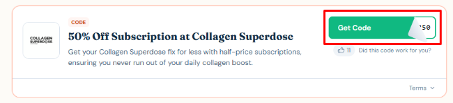 Collagen Superdose code reveal box from Love Discount Vouchers