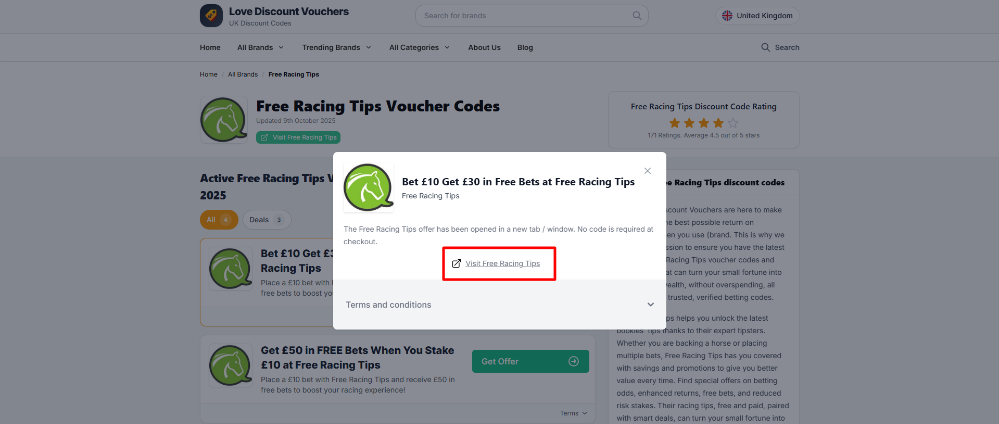 A Free Racing Tips offer on Love Discount Vouchers