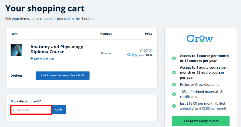 Centre of Excellence shopping cart where you can apply your Centre of Excellence discount code