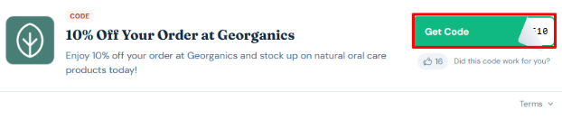 Red box will reveal a Georganics voucher code