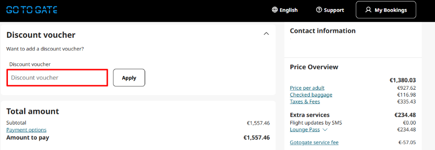 Gotogate discount code place in the checkout