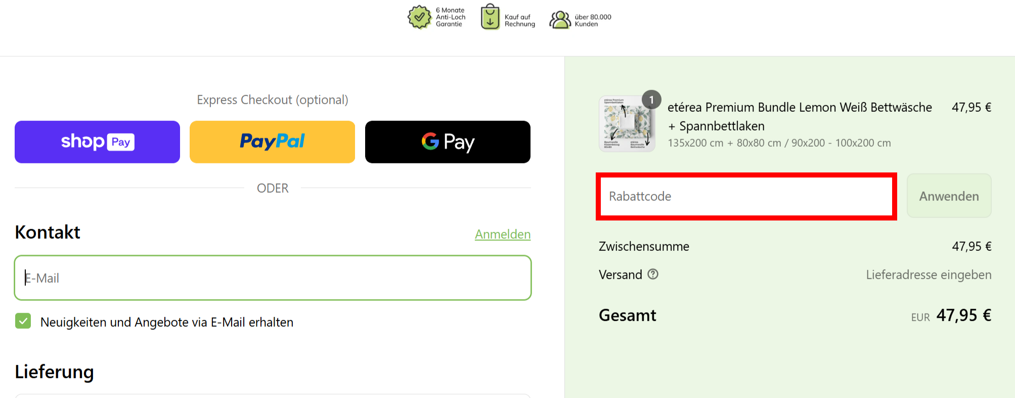 Bestellverlauf von Magita mit einem rotmarkiertem Eingabfeld