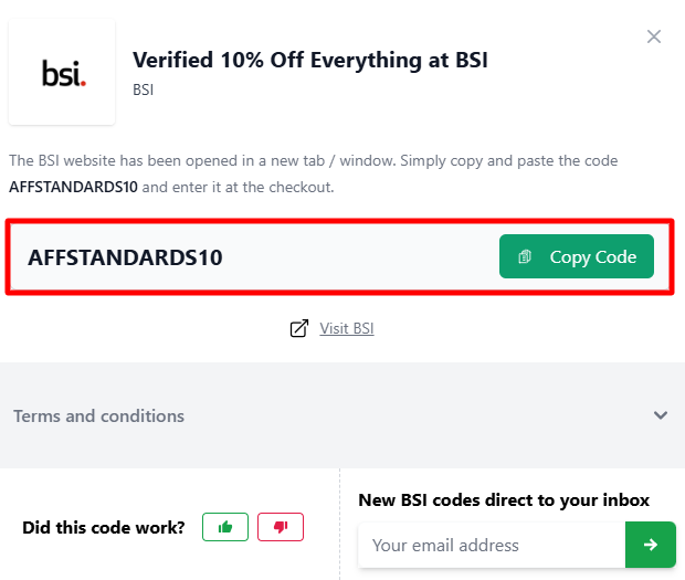 A BSI code on Love Discount Vouchers