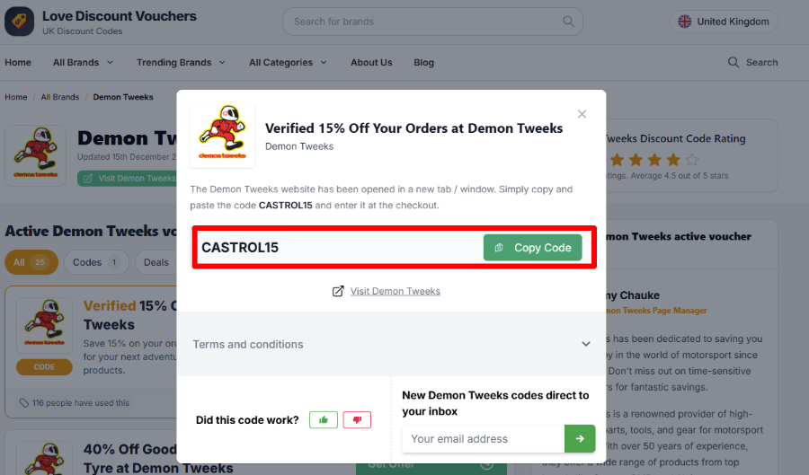 Copy your discount code and visit Demon Tweeks website