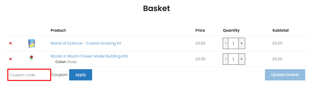 The Quickdraw Supplies checkout with where to paste the Quickdraw Supplies voucher code in a red box