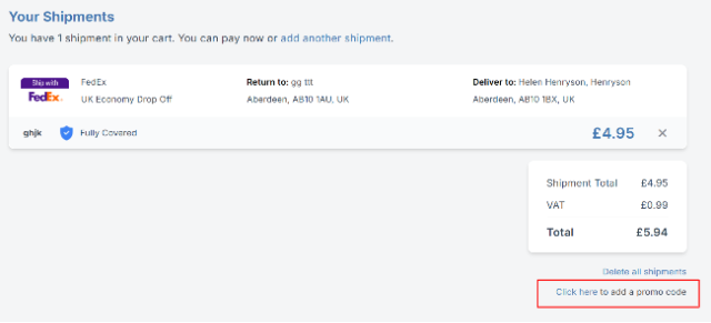 discount code for the Interparcel delivery option