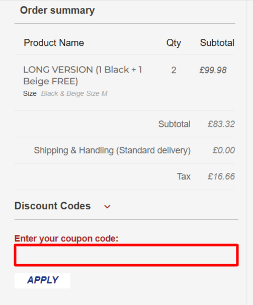 The checkout page showing where to apply your Best Direct voucher code