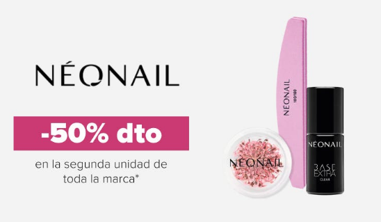 ejemplo de oferta de 50% de descuento de la web de druni con cosmética rosa