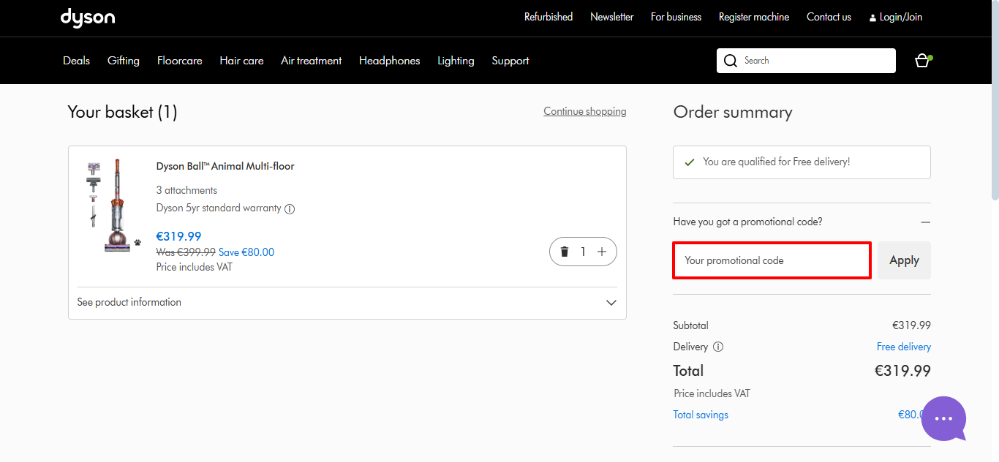 Apply your Dyson discount code in the order summary