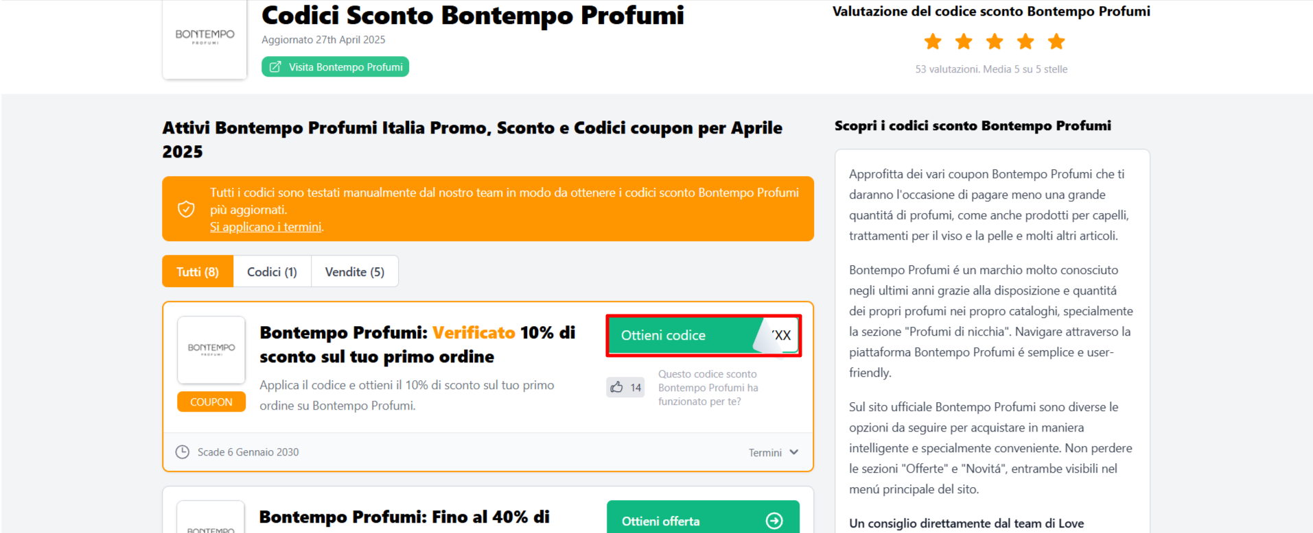 codice sconto Bontempo Profumi verificato da poter prelevare ed utilizzare nei passi successivi