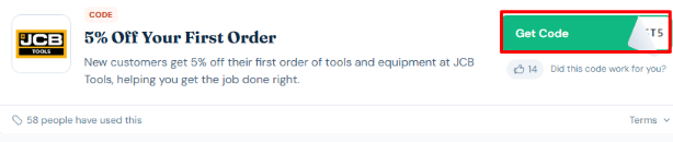 A box will show the JCB Tools voucher code to use on your purchase