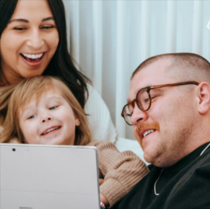 A family streaming a movie using italk