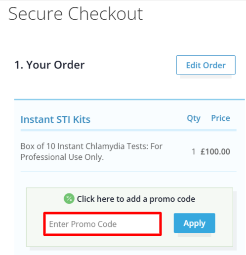The checkout page showing where to apply your Better2Know voucher code
