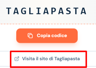collegamento al sito Tagliapasta dove poter inserire un codice sconto Tagliapasta