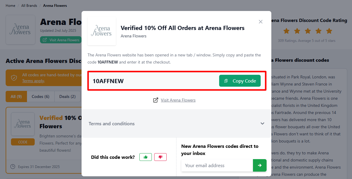 A Arena Flowers code on Love Discount Vouchers