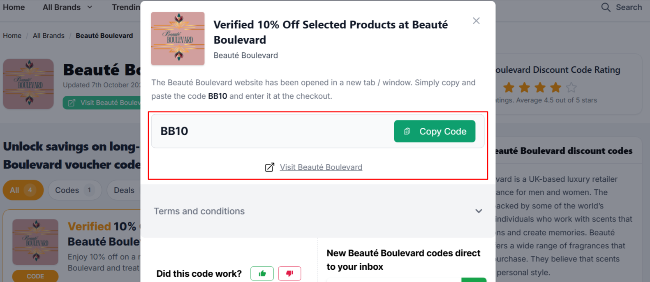 The highlighted red box shows the link that takes you to the Beauté Boulevard website