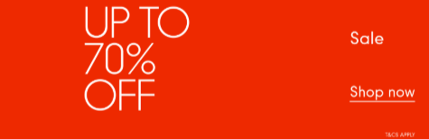 Harvey Nichols sale up to 70% text on a bright red background