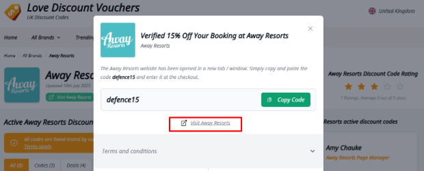 A red box will redirect yo Away Resorts' website