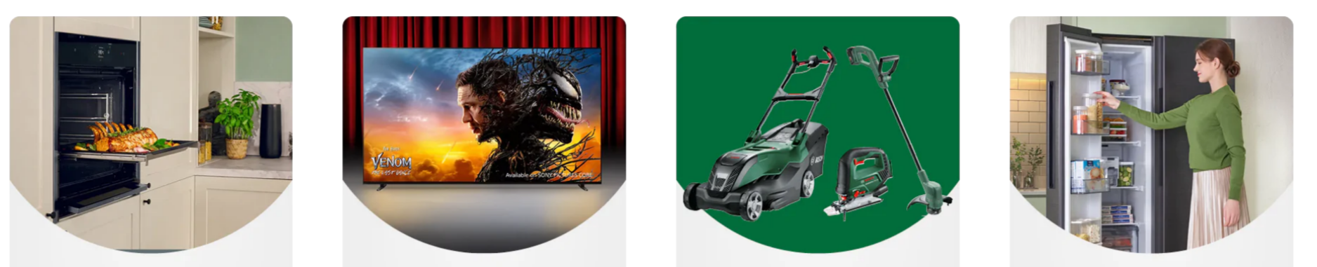 four household appliances in a row