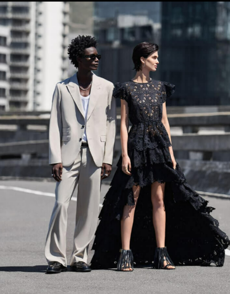 A couple wearing pieces from ALLSAINTS
