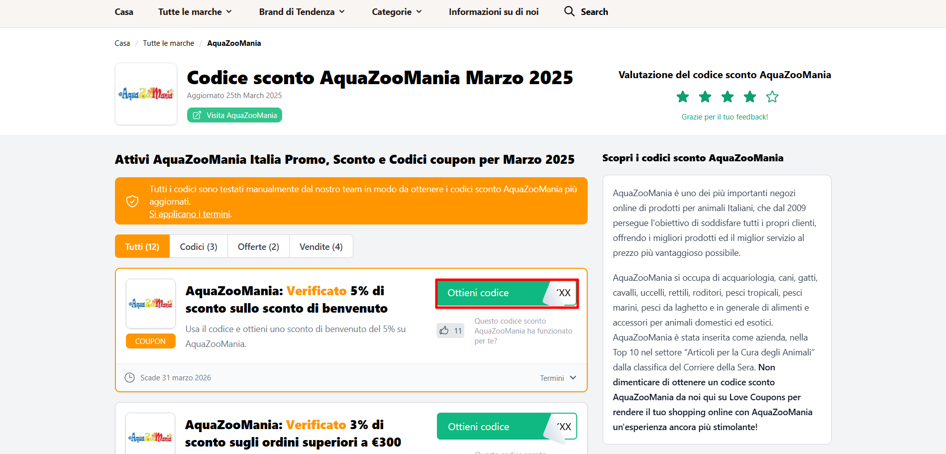 codice sconto AquaZooMania da poter prelevare per risparmiare di qualsiasi prodotto per animali