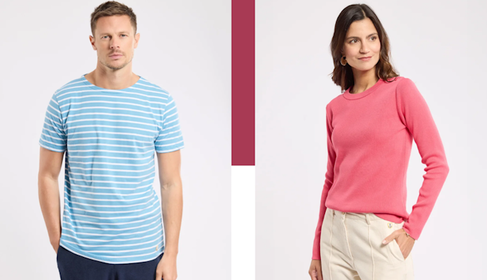 Ein Mann mit Shirt und eine Frau mit Pullover von Armor Lux