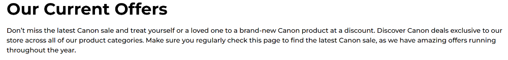 The Canon Offers Page banner from their website