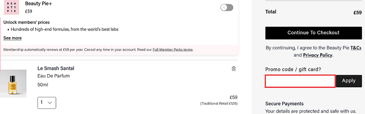 image showing the promo code box on the checkout page