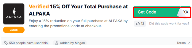 get code on Love Discount Vouchers page