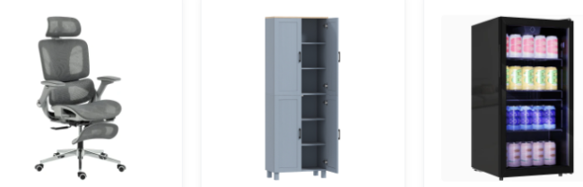 free standing cabinet, chair, adn a drinks fridge from Aosom