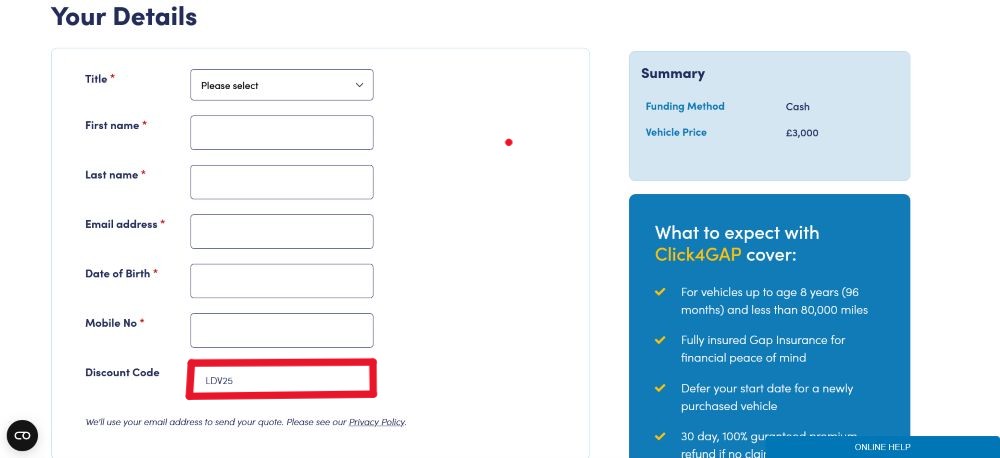 The checkout page for Click4gap, where you paste the code