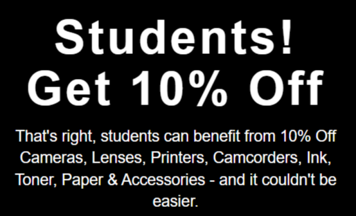 The Canon student discount banner from their website