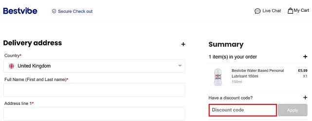 image showing the Bestvibe checkout page