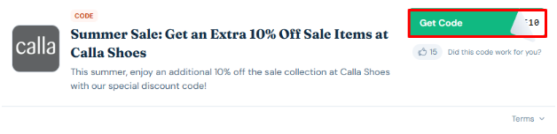 A box will revealed a Calla Shoes voucher code