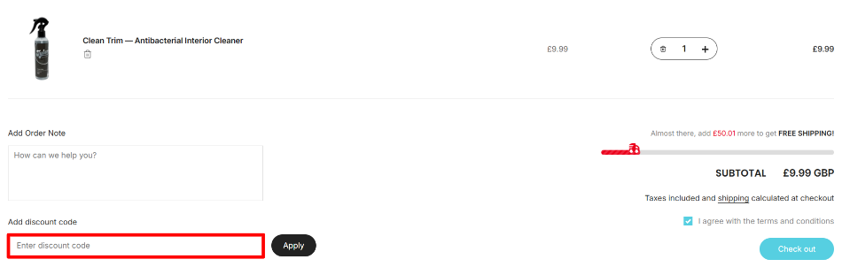 The Order Summary page with the Juicy Details voucher code box highlighted with a red box