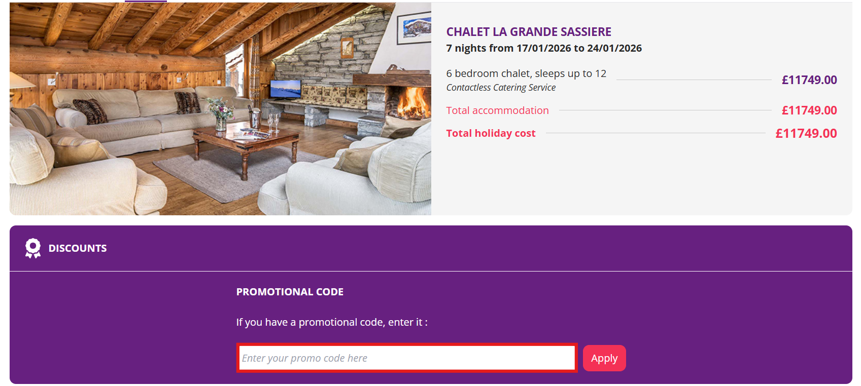 Ski France discount code box for customers at Ski France’s website