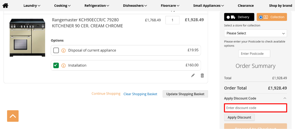 The checkout page for Glotech, where you paste the code