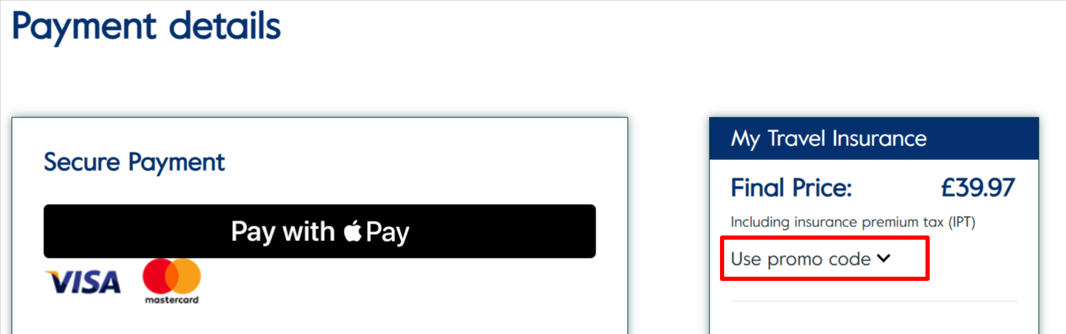 Insureandgo coupon code, red-marked box to paste the code and redeem it