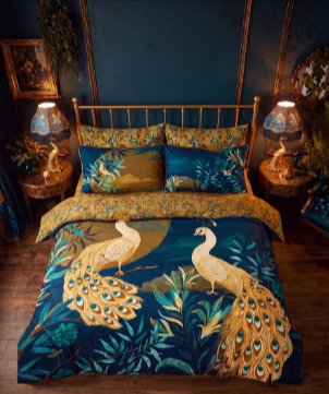 Gilded Peacocks Cotton Sateen Reversible Duvet Set