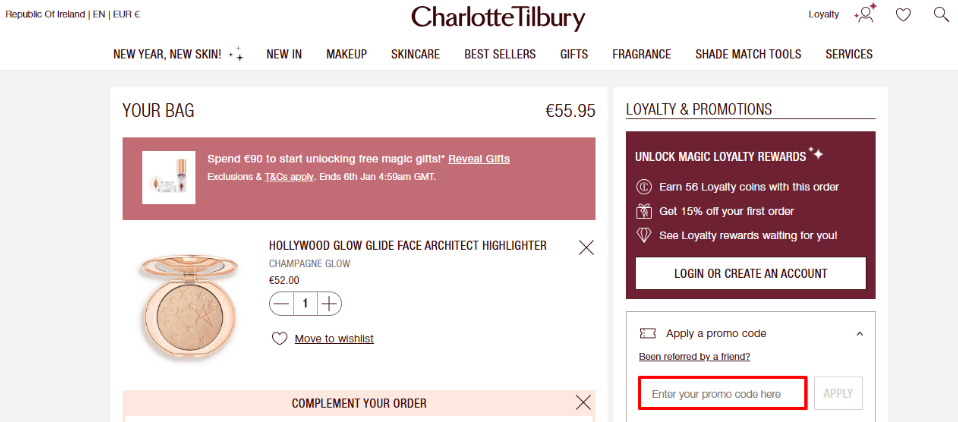 Apply your Charlotte Tilbury discount code in the red box below