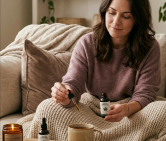 A lady making a tea with Hemphash oil using referral rewards